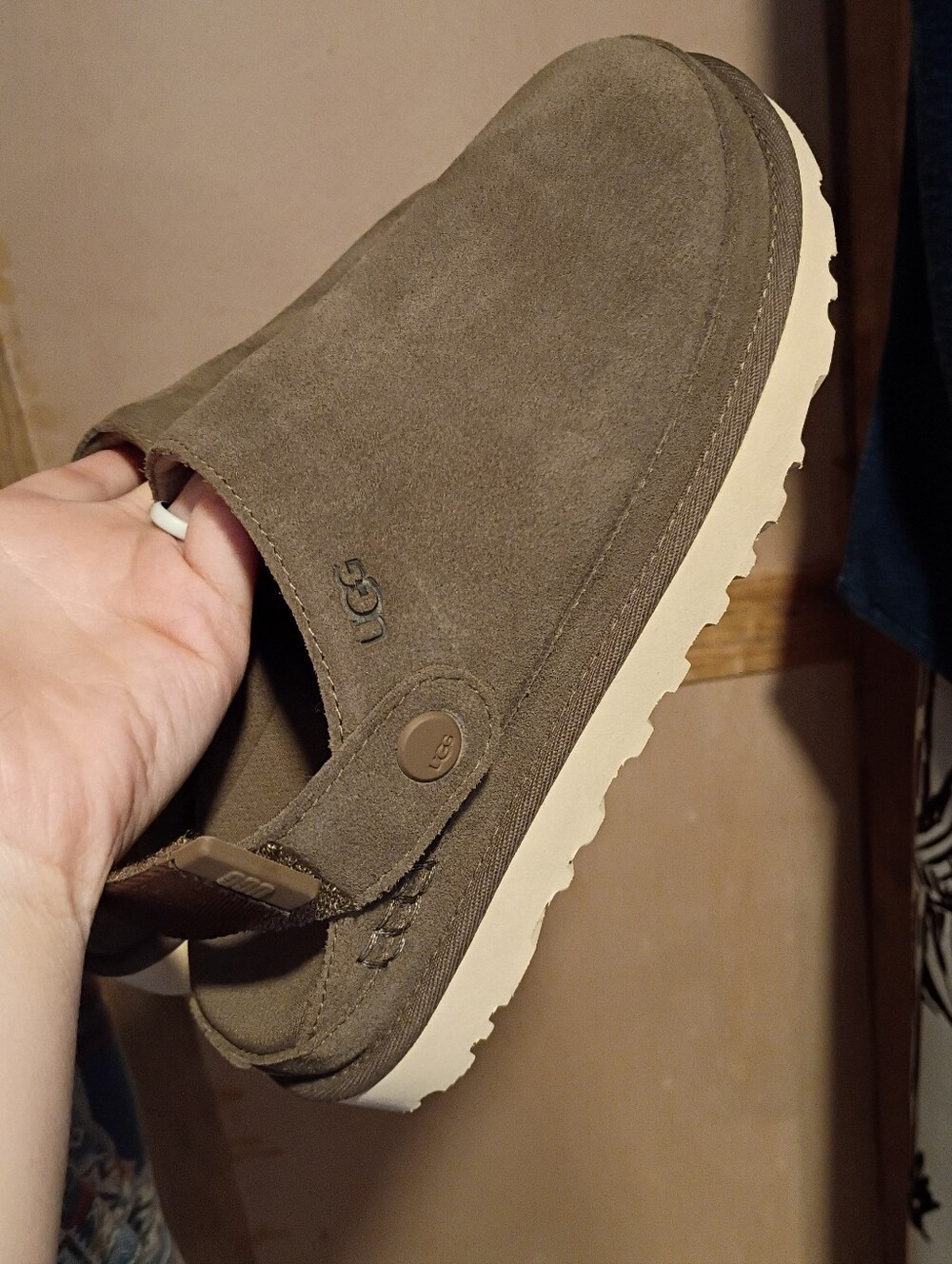 UGG Grey Brown Suede Goldenstar Slip-On Clogs - Picture 2 of 11